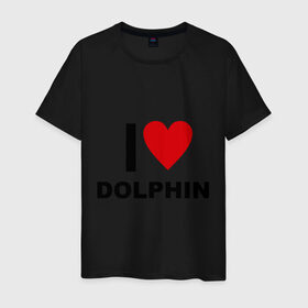 Мужская футболка хлопок с принтом I LOVE DOLPHIN в Екатеринбурге, 100% хлопок | прямой крой, круглый вырез горловины, длина до линии бедер, слегка спущенное плечо. | 