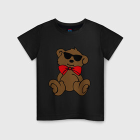 Детская футболка хлопок с принтом Плюшевый мишка в очках в Екатеринбурге, 100% хлопок | круглый вырез горловины, полуприлегающий силуэт, длина до линии бедер | teddy bear | бант | девушкам | мишка | плюшевый мишка в очках