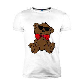 Мужская футболка премиум с принтом Плюшевый мишка в очках в Екатеринбурге, 92% хлопок, 8% лайкра | приталенный силуэт, круглый вырез ворота, длина до линии бедра, короткий рукав | teddy bear | бант | девушкам | мишка | плюшевый мишка в очках