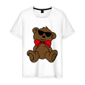 Мужская футболка хлопок с принтом Плюшевый мишка в очках в Екатеринбурге, 100% хлопок | прямой крой, круглый вырез горловины, длина до линии бедер, слегка спущенное плечо. | teddy bear | бант | девушкам | мишка | плюшевый мишка в очках