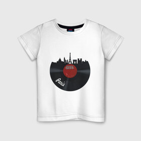 Детская футболка хлопок с принтом Париж, черный винил в Екатеринбурге, 100% хлопок | круглый вырез горловины, полуприлегающий силуэт, длина до линии бедер | башня | париж | пластинка | франция | черный винил