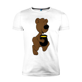 Мужская футболка премиум с принтом Мишка с медом в Екатеринбурге, 92% хлопок, 8% лайкра | приталенный силуэт, круглый вырез ворота, длина до линии бедра, короткий рукав | животные | мед | медвежонок | мишка | мишка с медом