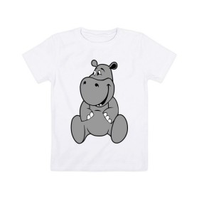 Детская футболка хлопок с принтом Бегемотик в Екатеринбурге, 100% хлопок | круглый вырез горловины, полуприлегающий силуэт, длина до линии бедер | бегемотик | болото | животные