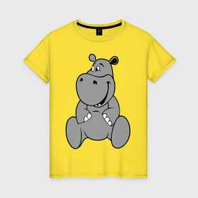 Женская футболка хлопок с принтом Бегемотик в Екатеринбурге, 100% хлопок | прямой крой, круглый вырез горловины, длина до линии бедер, слегка спущенное плечо | бегемотик | болото | животные