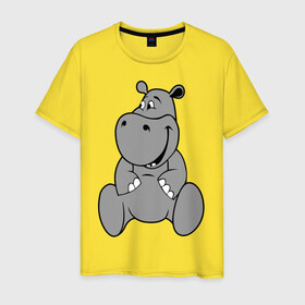 Мужская футболка хлопок с принтом Бегемотик в Екатеринбурге, 100% хлопок | прямой крой, круглый вырез горловины, длина до линии бедер, слегка спущенное плечо. | бегемотик | болото | животные