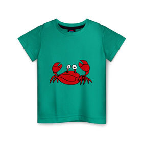 Детская футболка хлопок с принтом Краб в Екатеринбурге, 100% хлопок | круглый вырез горловины, полуприлегающий силуэт, длина до линии бедер | Тематика изображения на принте: еда | животные | краб | море | пляж | рак