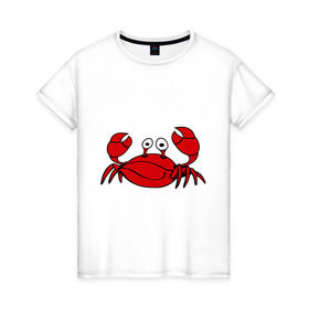 Женская футболка хлопок с принтом Краб в Екатеринбурге, 100% хлопок | прямой крой, круглый вырез горловины, длина до линии бедер, слегка спущенное плечо | еда | животные | краб | море | пляж | рак