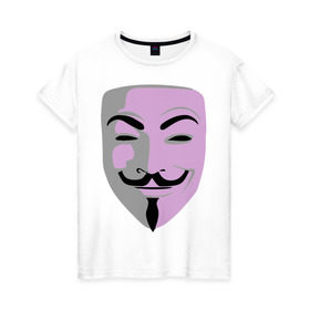 Женская футболка хлопок с принтом Маска Гая Фокса в Екатеринбурге, 100% хлопок | прямой крой, круглый вырез горловины, длина до линии бедер, слегка спущенное плечо | vendetta | вендетта | гай | маска | позитив | смайлы | тбили | теплый маска | фокс