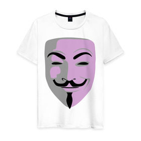 Мужская футболка хлопок с принтом Маска Гая Фокса в Екатеринбурге, 100% хлопок | прямой крой, круглый вырез горловины, длина до линии бедер, слегка спущенное плечо. | vendetta | вендетта | гай | маска | позитив | смайлы | тбили | теплый маска | фокс