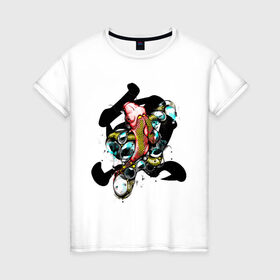 Женская футболка хлопок с принтом РЫБЫ . иероглиф в Екатеринбурге, 100% хлопок | прямой крой, круглый вырез горловины, длина до линии бедер, слегка спущенное плечо | иероглиф | иероглифы | рыбы