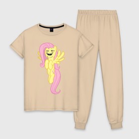 Женская пижама хлопок с принтом Пони троллфейс в Екатеринбурге, 100% хлопок | брюки и футболка прямого кроя, без карманов, на брюках мягкая резинка на поясе и по низу штанин | my little pony | pony | брони | пони | пони троллфейс | тролл