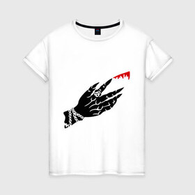 Женская футболка хлопок с принтом Рука вампира в Екатеринбурге, 100% хлопок | прямой крой, круглый вырез горловины, длина до линии бедер, слегка спущенное плечо | вампир | кровь | монстры | рука вампира