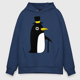 Мужское худи Oversize хлопок с принтом Пингвин в шляпе в Екатеринбурге, френч-терри — 70% хлопок, 30% полиэстер. Мягкий теплый начес внутри —100% хлопок | боковые карманы, эластичные манжеты и нижняя кромка, капюшон на магнитной кнопке | животные | лед | пингвин в шляпе | трость.снег | шляпа
