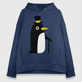 Женское худи Oversize хлопок с принтом Пингвин в шляпе в Екатеринбурге, френч-терри — 70% хлопок, 30% полиэстер. Мягкий теплый начес внутри —100% хлопок | боковые карманы, эластичные манжеты и нижняя кромка, капюшон на магнитной кнопке | животные | лед | пингвин в шляпе | трость.снег | шляпа