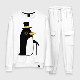Женский костюм хлопок с принтом Пингвин в шляпе в Екатеринбурге, 100% хлопок | на свитшоте круглая горловина, мягкая резинка по низу. Брюки заужены к низу, на них два вида карманов: два 