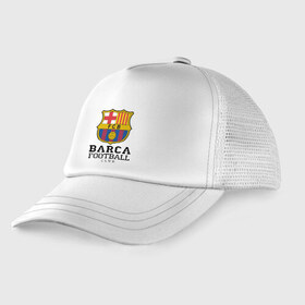 Детская кепка тракер с принтом Barcelona FC в Екатеринбурге, Козырек - 100% хлопок. Кепка - 100% полиэстер, Задняя часть - сетка | универсальный размер, пластиковая застёжка | barcelona | fc | fc barcelona | footbal club | барселона | лого | логотип | спорт | футбол | футбольный клуб