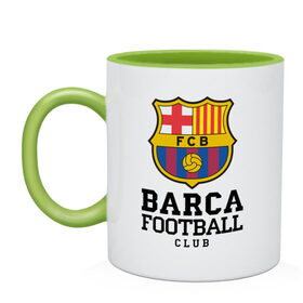 Кружка двухцветная с принтом Barcelona FC в Екатеринбурге, керамика | объем — 330 мл, диаметр — 80 мм. Цветная ручка и кайма сверху, в некоторых цветах — вся внутренняя часть | barcelona | fc | fc barcelona | footbal club | барселона | лого | логотип | спорт | футбол | футбольный клуб