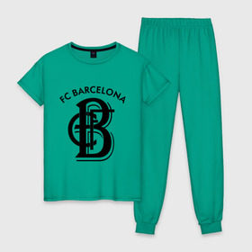Женская пижама хлопок с принтом FC Barcelona в Екатеринбурге, 100% хлопок | брюки и футболка прямого кроя, без карманов, на брюках мягкая резинка на поясе и по низу штанин | barcelona | fc | fc barcelona | footbal club | барселона | лого | логотип | спорт | футбол | футбольный клуб