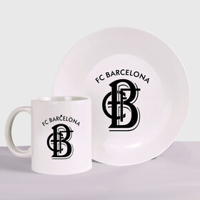 Набор: тарелка + кружка с принтом FC Barcelona в Екатеринбурге, керамика | Кружка: объем — 330 мл, диаметр — 80 мм. Принт наносится на бока кружки, можно сделать два разных изображения. 
Тарелка: диаметр - 210 мм, диаметр для нанесения принта - 120 мм. | barcelona | fc | fc barcelona | footbal club | барселона | лого | логотип | спорт | футбол | футбольный клуб