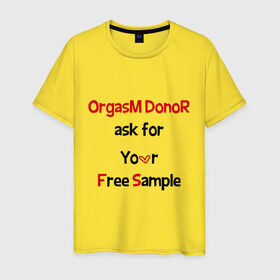 Мужская футболка хлопок с принтом Секс Донор в Екатеринбурге, 100% хлопок | прямой крой, круглый вырез горловины, длина до линии бедер, слегка спущенное плечо. | ask | donor | free | orgasm | sample | бесплатный | донор | образец