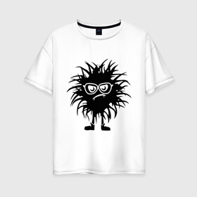 Женская футболка хлопок Oversize с принтом Лохматый чудик в Екатеринбурге, 100% хлопок | свободный крой, круглый ворот, спущенный рукав, длина до линии бедер
 | монстр | очки | пушистый | чудик