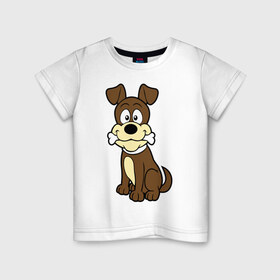 Детская футболка хлопок с принтом Собачка в Екатеринбурге, 100% хлопок | круглый вырез горловины, полуприлегающий силуэт, длина до линии бедер | веселая. косточка | собака