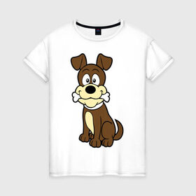 Женская футболка хлопок с принтом Собачка в Екатеринбурге, 100% хлопок | прямой крой, круглый вырез горловины, длина до линии бедер, слегка спущенное плечо | веселая. косточка | собака
