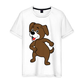 Мужская футболка хлопок с принтом Веселая собачка в Екатеринбурге, 100% хлопок | прямой крой, круглый вырез горловины, длина до линии бедер, слегка спущенное плечо. | Тематика изображения на принте: 