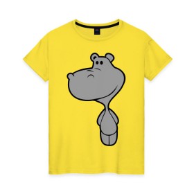 Женская футболка хлопок с принтом Бегемотик в Екатеринбурге, 100% хлопок | прямой крой, круглый вырез горловины, длина до линии бедер, слегка спущенное плечо | бегемот | большой | добрый
