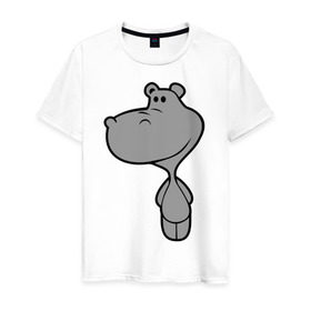 Мужская футболка хлопок с принтом Бегемотик в Екатеринбурге, 100% хлопок | прямой крой, круглый вырез горловины, длина до линии бедер, слегка спущенное плечо. | бегемот | большой | добрый