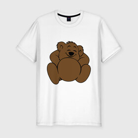 Мужская футболка премиум с принтом Спящий медведь в Екатеринбурге, 92% хлопок, 8% лайкра | приталенный силуэт, круглый вырез ворота, длина до линии бедра, короткий рукав | довольный | медведь | спит