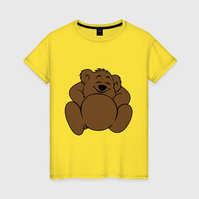 Женская футболка хлопок с принтом Спящий медведь в Екатеринбурге, 100% хлопок | прямой крой, круглый вырез горловины, длина до линии бедер, слегка спущенное плечо | довольный | медведь | спит