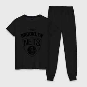 Женская пижама хлопок с принтом The Brooklyn Nets в Екатеринбурге, 100% хлопок | брюки и футболка прямого кроя, без карманов, на брюках мягкая резинка на поясе и по низу штанин | бруклин