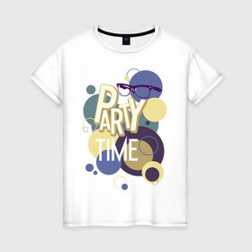 Женская футболка хлопок с принтом Party time в Екатеринбурге, 100% хлопок | прямой крой, круглый вырез горловины, длина до линии бедер, слегка спущенное плечо | party time | время пати | очки | пати