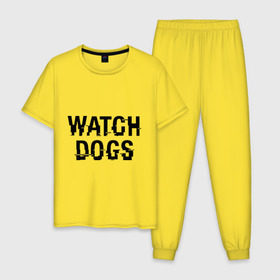 Мужская пижама хлопок с принтом Watch Dogs в Екатеринбурге, 100% хлопок | брюки и футболка прямого кроя, без карманов, на брюках мягкая резинка на поясе и по низу штанин
 | wg | игра