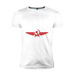 Мужская футболка премиум с принтом Серп и молот в виде орла в Екатеринбурге, 92% хлопок, 8% лайкра | приталенный силуэт, круглый вырез ворота, длина до линии бедра, короткий рукав | крылья