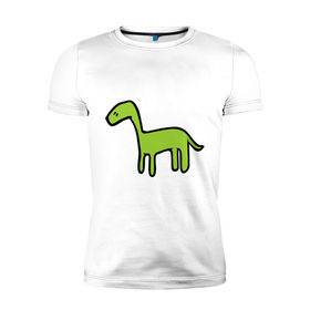 Мужская футболка премиум с принтом Дино - детский рисунок в Екатеринбурге, 92% хлопок, 8% лайкра | приталенный силуэт, круглый вырез ворота, длина до линии бедра, короткий рукав | дети | дино | динозавр | диплодок | рисунок