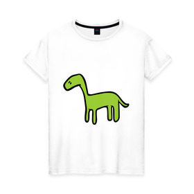 Женская футболка хлопок с принтом Дино - детский рисунок в Екатеринбурге, 100% хлопок | прямой крой, круглый вырез горловины, длина до линии бедер, слегка спущенное плечо | дети | дино | динозавр | диплодок | рисунок