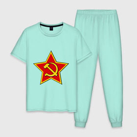 Мужская пижама хлопок с принтом Звезда с серпом п и молотом в Екатеринбурге, 100% хлопок | брюки и футболка прямого кроя, без карманов, на брюках мягкая резинка на поясе и по низу штанин
 | 