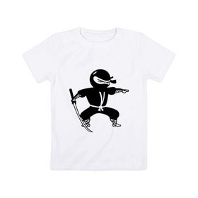Детская футболка хлопок с принтом Черный ниндзя в Екатеринбурге, 100% хлопок | круглый вырез горловины, полуприлегающий силуэт, длина до линии бедер | катана | кимоно | меч | ниндзя | нинзя | самурай | черный | япония
