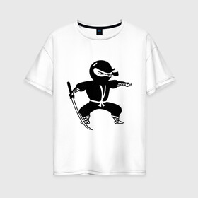 Женская футболка хлопок Oversize с принтом Черный ниндзя в Екатеринбурге, 100% хлопок | свободный крой, круглый ворот, спущенный рукав, длина до линии бедер
 | катана | кимоно | меч | ниндзя | нинзя | самурай | черный | япония