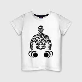 Детская футболка хлопок с принтом Бодибилдер тату в Екатеринбурге, 100% хлопок | круглый вырез горловины, полуприлегающий силуэт, длина до линии бедер | bodybuilding | tatoo | бодибилдер | гантели | сила | спорт | тату