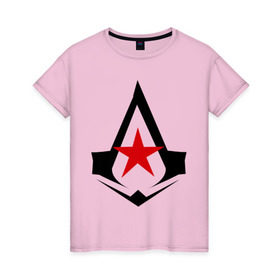 Женская футболка хлопок с принтом Русский ассассин в Екатеринбурге, 100% хлопок | прямой крой, круглый вырез горловины, длина до линии бедер, слегка спущенное плечо | ассассин | логотип | подарок | прикол | русский
