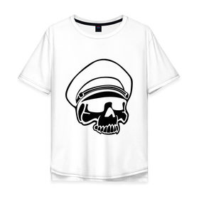 Мужская футболка хлопок Oversize с принтом Череп в фуражке в Екатеринбурге, 100% хлопок | свободный крой, круглый ворот, “спинка” длиннее передней части | капитан | море | моряк | мужчинам | руль | северный флот | флот | фуражка | череп | штурвал
