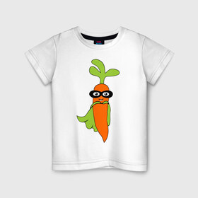 Детская футболка хлопок с принтом Супер-морковь в Екатеринбурге, 100% хлопок | круглый вырез горловины, полуприлегающий силуэт, длина до линии бедер | Тематика изображения на принте: супергерой