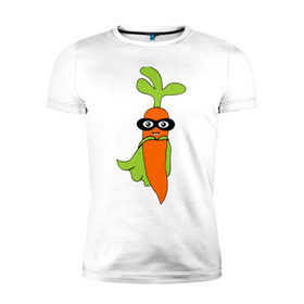 Мужская футболка премиум с принтом Супер-морковь в Екатеринбурге, 92% хлопок, 8% лайкра | приталенный силуэт, круглый вырез ворота, длина до линии бедра, короткий рукав | супергерой