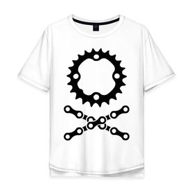 Мужская футболка хлопок Oversize с принтом Велосипедная цепь и звездочка в Екатеринбурге, 100% хлопок | свободный крой, круглый ворот, “спинка” длиннее передней части | пират