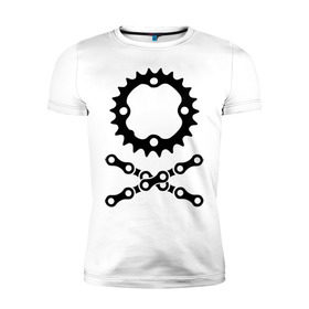 Мужская футболка премиум с принтом Велосипедная цепь и звездочка в Екатеринбурге, 92% хлопок, 8% лайкра | приталенный силуэт, круглый вырез ворота, длина до линии бедра, короткий рукав | пират