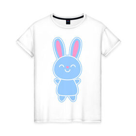 Женская футболка хлопок с принтом Зайка в Екатеринбурге, 100% хлопок | прямой крой, круглый вырез горловины, длина до линии бедер, слегка спущенное плечо | bunny | rabbit | белый | зайка | заяц | кролик | милый