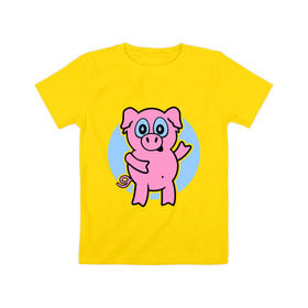 Детская футболка хлопок с принтом Поросенок в Екатеринбурге, 100% хлопок | круглый вырез горловины, полуприлегающий силуэт, длина до линии бедер | Тематика изображения на принте: кабан | милый | поросенок | пятачок | розовый | свинья | хрюша